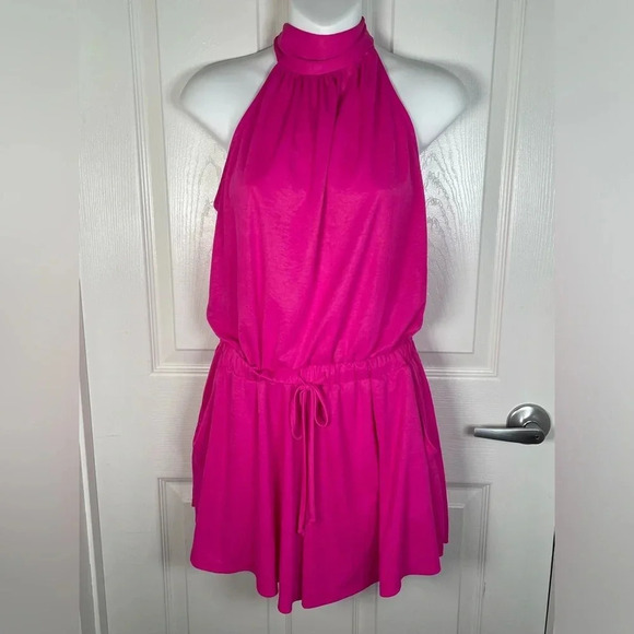 CHERISH HOT PINK HALTER NECK ROMPER SMALL - Picture 4 of 7